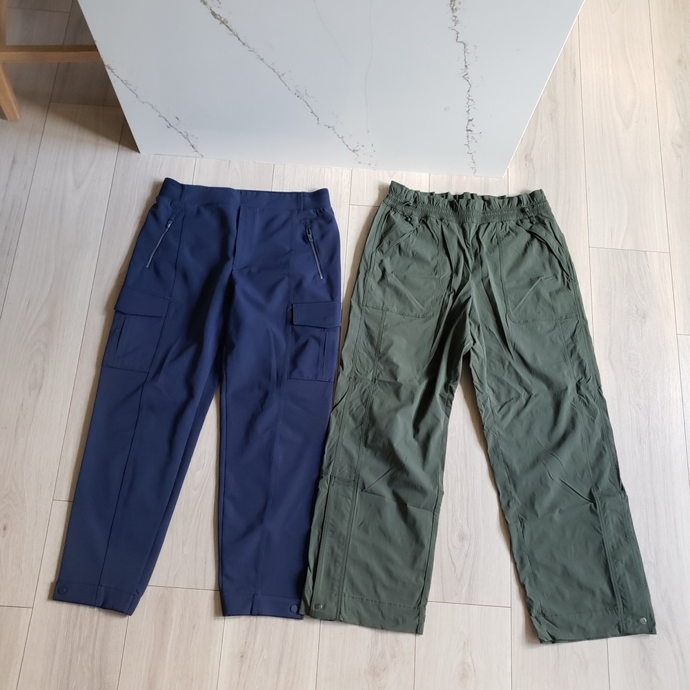 Athleta Pants Womens 12 Navy Olive Green Comfy Pull On Bundle of 2